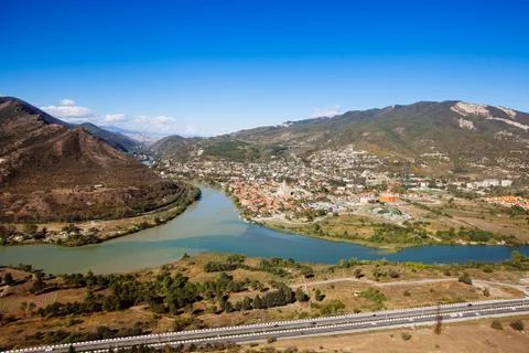 Panoramic view of Mtskheta town, Georgia Stock Photos