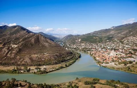 Panoramic view of Mtskheta town, Georgia Stock Photos