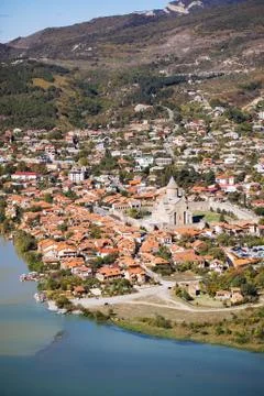 Panoramic view of Mtskheta town, Georgia Stock Photos