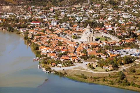 Panoramic view of Mtskheta town, Georgia Stock Photos