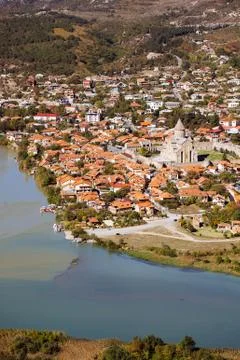 Panoramic view of Mtskheta town, Georgia Stock Photos