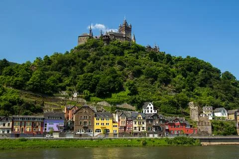 Panoramic view of the multi colored boulevard in the city of Cochem, Germany. Stock Photos