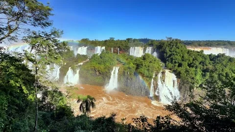 Panoramic View of Multiple Cascades at Brazil’s Iguazu Falls Stock Footage 342275273
