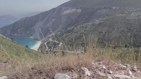 Panoramic View Myrtos Beach, Blue Lagoon In Cephalonia Island, Greece Stock Footage 93355937