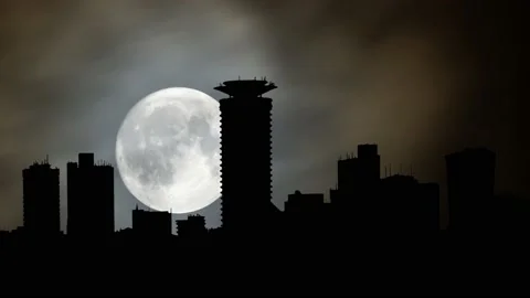Panoramic view on Nairobi, Kenya, Time Lapse by Night with Full Moon, Africa Stock Footage 189771623