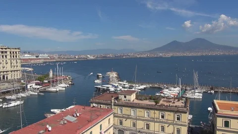 Panoramic view Naples cityscape and Vesuvius volcano mountain Vesuvio mount day Video stock 84739699