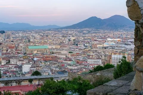 Panoramic View of Naples with Mount Vesuvius Stock Photos