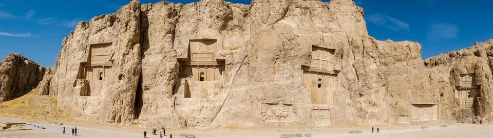 Panoramic view of the Naqsh-e Rustam. Stock Photos