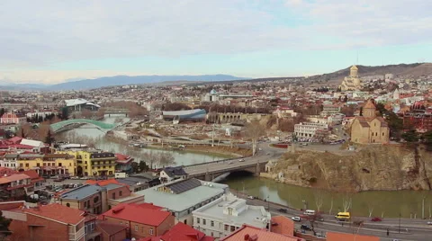 Panoramic View of Narikhala fortress in the old city of Tbilisi. Georgia Stock Footage 50306593