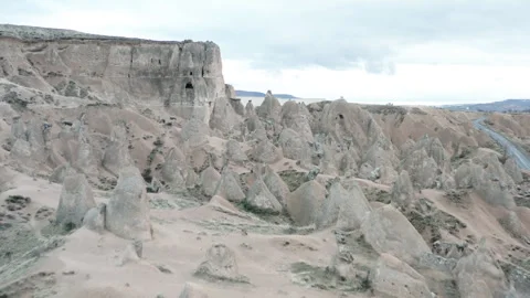 Panoramic view of natural rock formations in Cappadocia, Turkey Stock Footage 246434649
