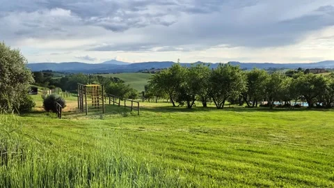 A panoramic view of nature in the Umbrian countryside in Italy Stock Footage 336060093