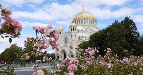 Panoramic View Of Naval Cathedral of St Nicholas in Kronstad Stock-Footage 115129842
