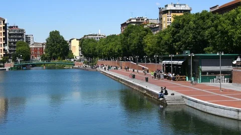 Panoramic view of the Navigli district of the Darsena district in Milan Stock Footage 109490757