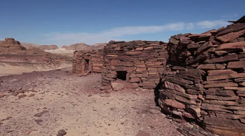 Panoramic view of "Nawamiss", stone tombs in Sinai desert Stock Footage 39088867