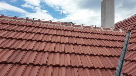 Panoramic view of the newly constructed roof on a historic house. New roof Stock Footage 311570302