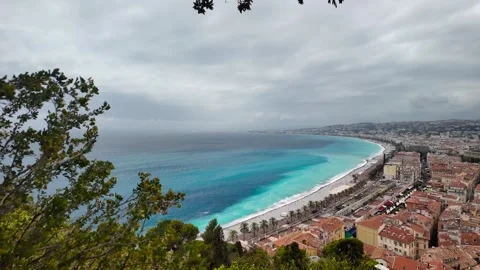 Panoramic View of Nice from Colline du Château Over the Mediterranean Video stock 334939430