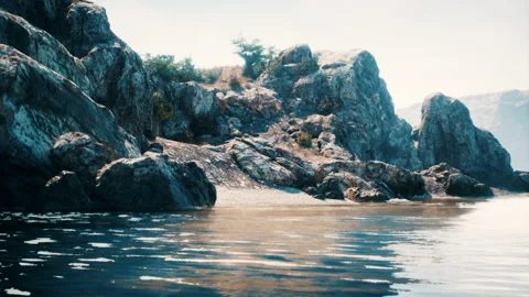 Panoramic view of nice colorful huge cliff and sea Stock Footage 237882539