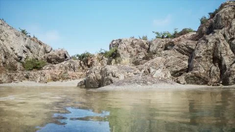 Panoramic view of nice colorful huge cliff and sea Ilustração Stock