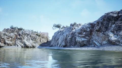 Panoramic view of nice colorful huge cliff and sea Ilustração Stock