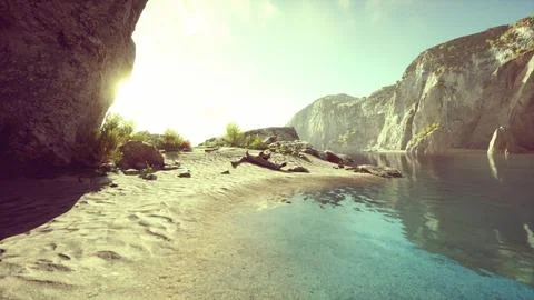 Panoramic view of nice colorful huge cliff and sea Ilustração Stock