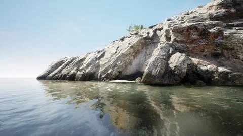 Panoramic view of nice colorful huge cliff and sea Ilustração Stock