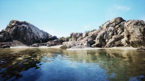 Panoramic view of nice colorful huge cliff and sea Ilustração Stock