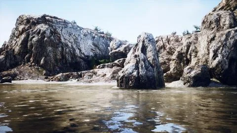 Panoramic view of nice colorful huge cliff and sea Ilustração Stock