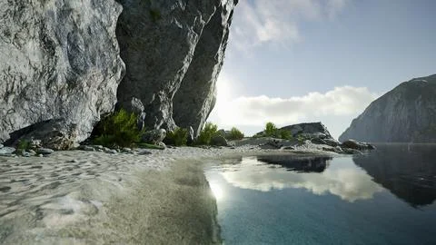 Panoramic view of nice colorful huge cliff and sea 스톡 일러스트