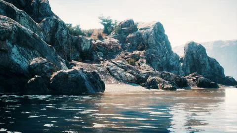 Panoramic view of nice colorful huge cliff and sea Ilustração Stock