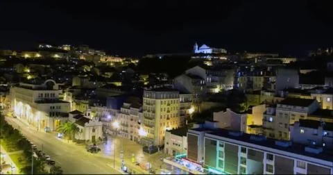 Panoramic view in night of lisbon Stock Photos