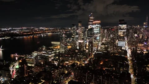 Panoramic view of the night Manhattan downtown, midtown New York City, USA Stock Footage 306660193