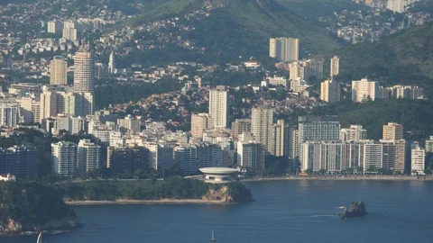 Panoramic view of Niteroi and MAC Museum in Niteroi, Rio de Janeiro, Brazil Stock Footage 125063818