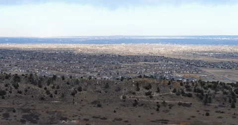 Panoramic view of North Dinosaur Park, Lakewood from Red Rocks Park in Colorado Stock Footage 87856306