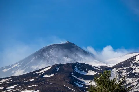 Panoramic view on north eastern flank of volcano mount Etna, in Sicily, Ita.. Stock Photos