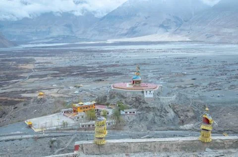 Panoramic View of Nubra Valley from Diskit Monastery Stock Photos