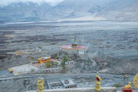 Panoramic View of Nubra Valley from Diskit Monastery Stock Photos