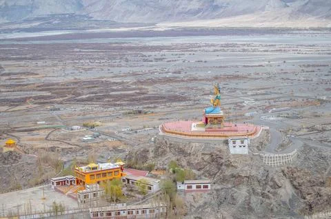 Panoramic View of Nubra Valley from Diskit Monastery Stock Photos