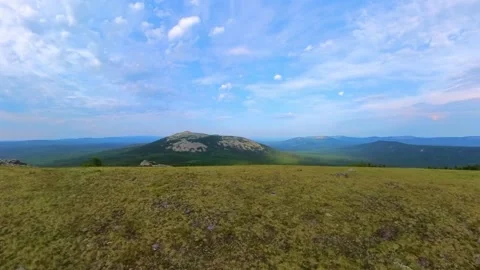 Panoramic view of the Nurgush mountain range in the Southern Urals, Russia. Video stock 325379414