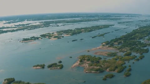 Panoramic view oasis dolphin Kratie in Cambodia Stock Footage 243099996