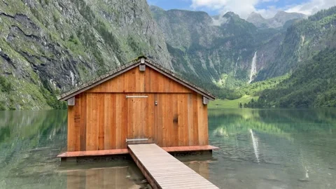 Panoramic view of Obersee Lake and Rothbach waterfall. Ficherhutte. Germany Stock Footage 337882014