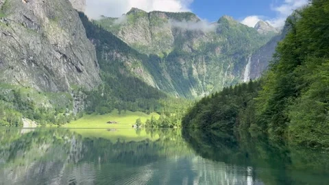 Panoramic view of Obersee Lake and Rothbach waterfall. Bavaria, Germany Stock-Footage 337882118