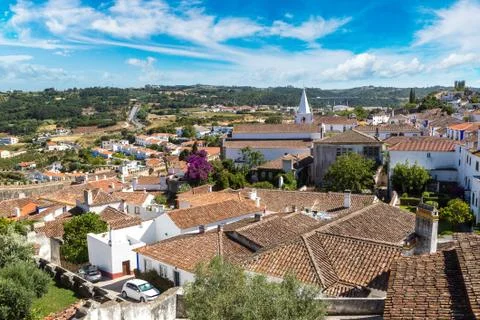 Panoramic view of Obidos Stock Photos