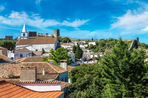 Panoramic view of Obidos Stock Photos