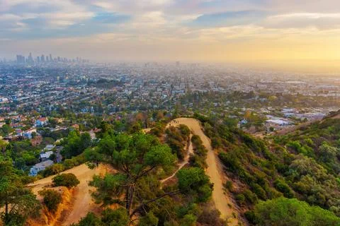 Panoramic View from Observation Peak at Griffith Park 스톡 사진