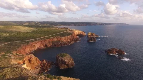 Panoramic view of the ocean and the cliffs of Portugal, near Carrapateira, Rota Stock Footage 75283913