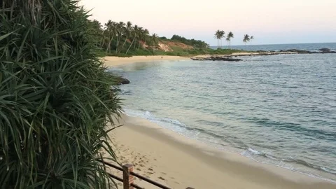 Panoramic view of ocean and coconut palms at Sri Lanka island Unakuruwa Stock Footage 71608950