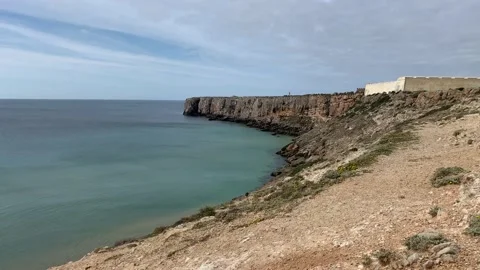 Panoramic view of the ocean cliffs in Sagres Portugal Stock Footage 107582875