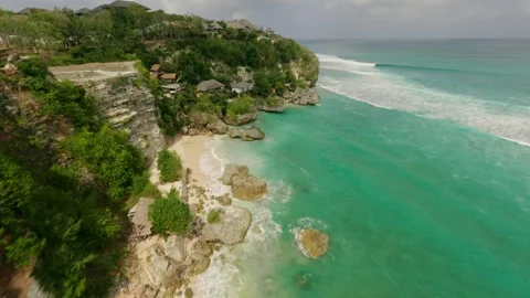 Panoramic view of the ocean coast in Bali (Indonesia). Fpv aerial view Stock-Footage 250342960