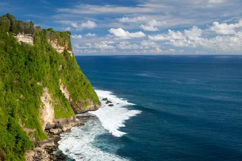 Panoramic view of the ocean with waves high cliff Stock Photos