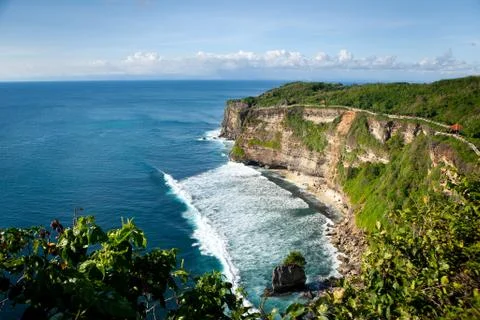 Panoramic view of the ocean with waves high cliff Stock Photos